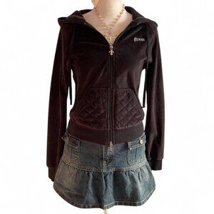 Vintage Black Velour Guess Zip Up